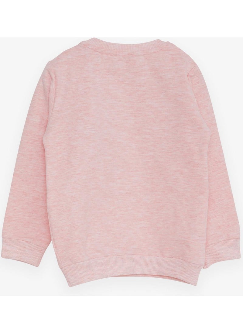 Girl's Sweatshirt with Teddy Bear Accessory, Age 1.5-5, Salmon Melange