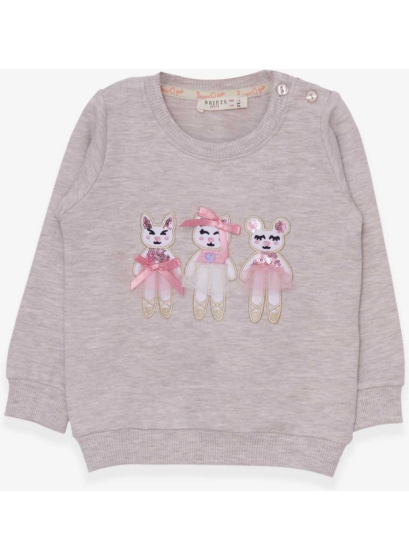 Girl's Sweatshirt Cute Animals Printed 1.5-5 Years, Beige Melange