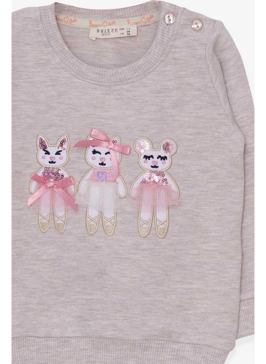Girl's Sweatshirt Cute Animals Printed 1.5-5 Years, Beige Melange