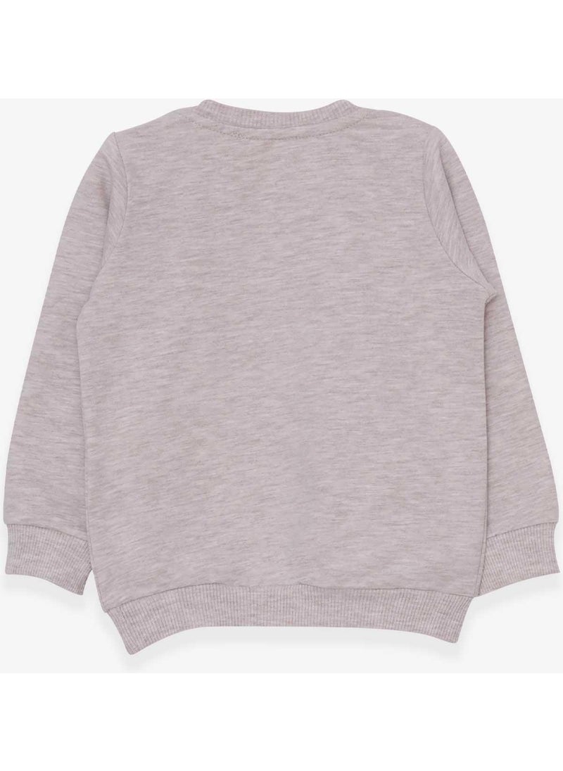 Girl's Sweatshirt Cute Animals Printed 1.5-5 Years, Beige Melange