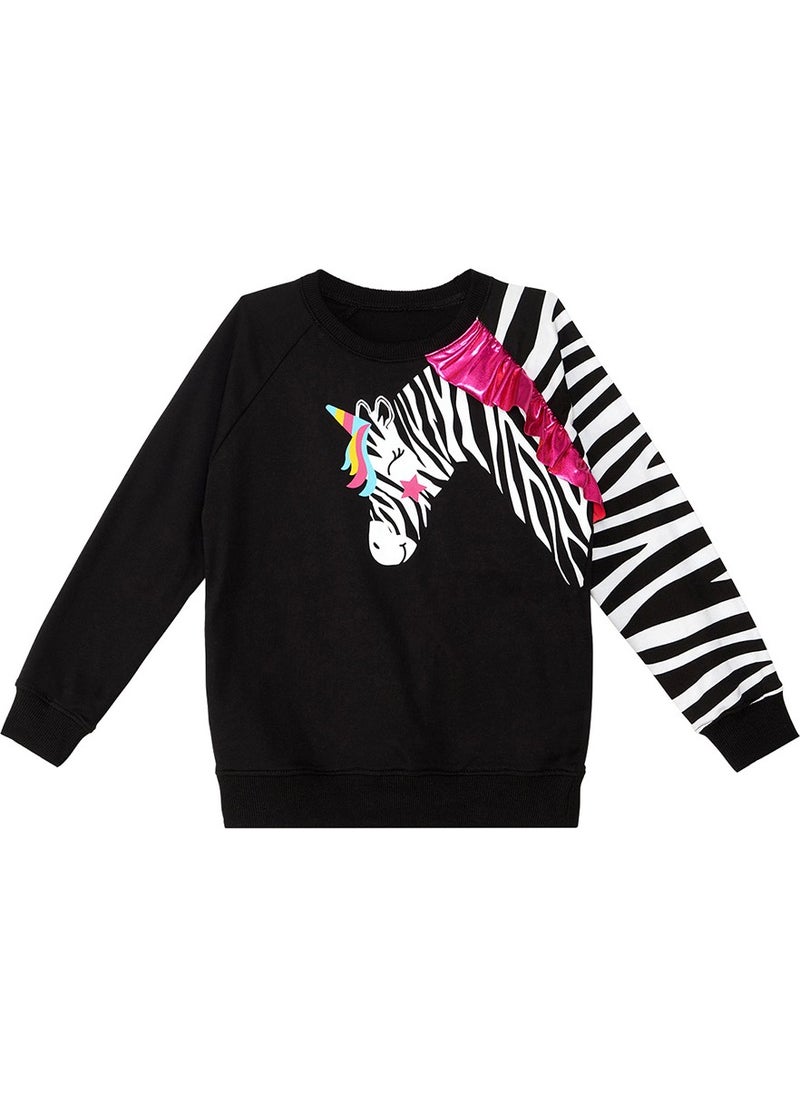 Frilled Zebra Girl Black Sweatshirt