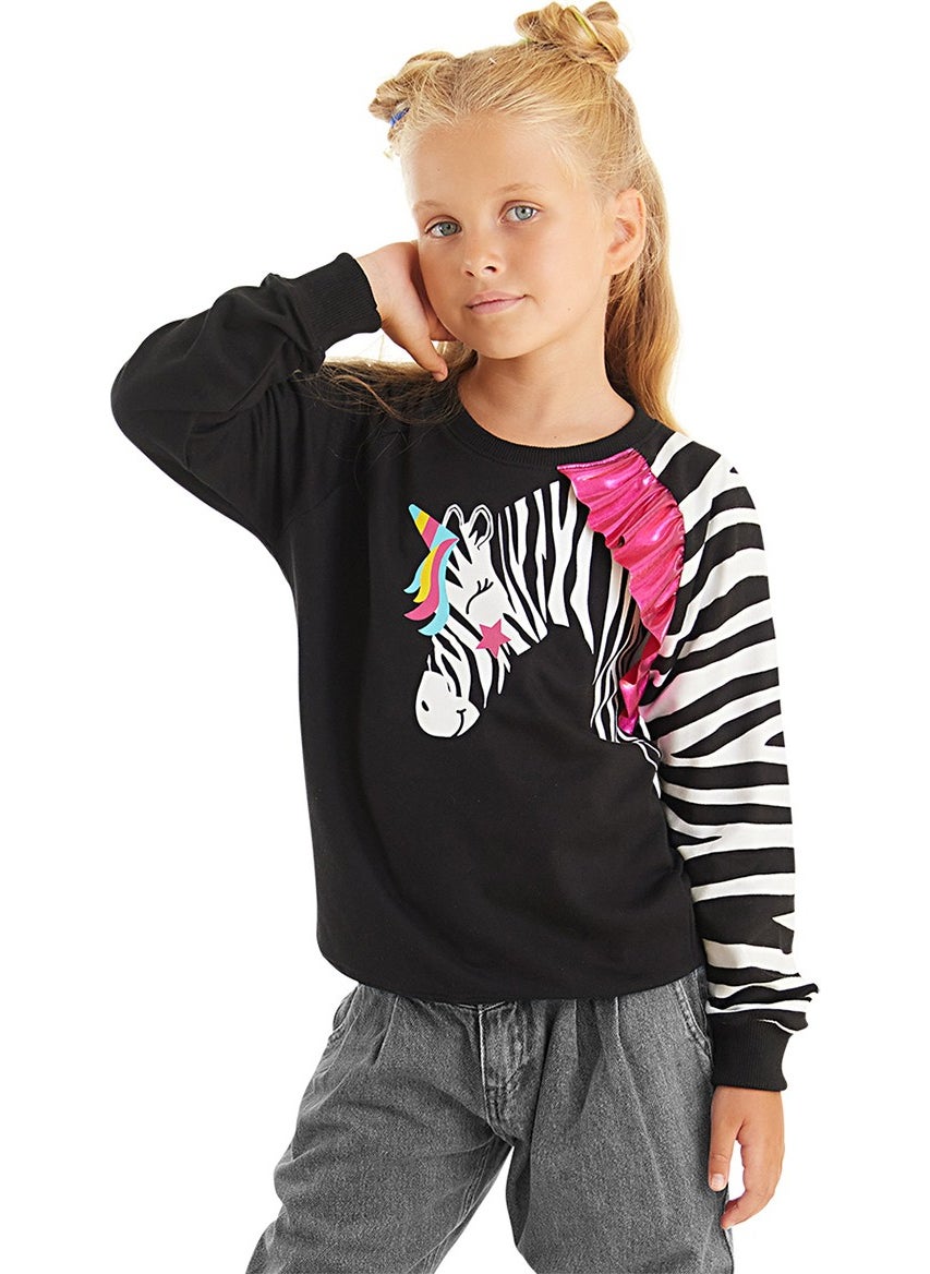 Frilled Zebra Girl Black Sweatshirt