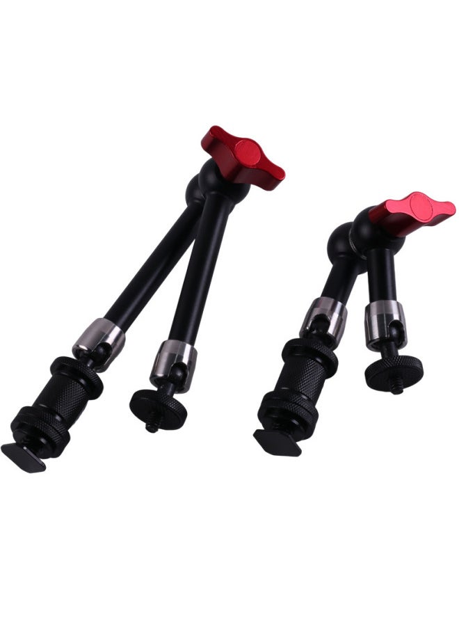 Double Ball Head Universal Bracket SLR Camera Monitor Magic Handle Strange Hand Hot Boot Bracket Pea Clip Strange Hand-Color:11inch Stainless Steel Red
