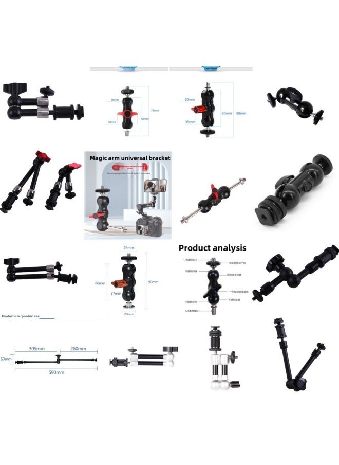 Double Ball Head Universal Bracket SLR Camera Monitor Magic Handle Strange Hand Hot Boot Bracket Pea Clip Strange Hand-Color:11inch Stainless Steel Red