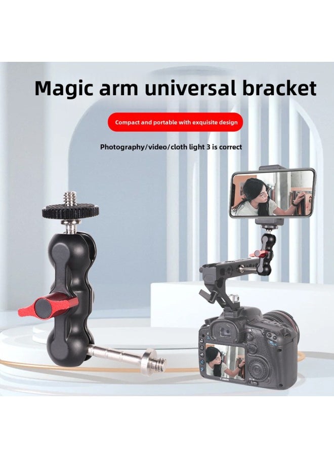 Double Ball Head Universal Bracket SLR Camera Monitor Magic Handle Strange Hand Hot Boot Bracket Pea Clip Strange Hand-Color:11inch Stainless Steel Red