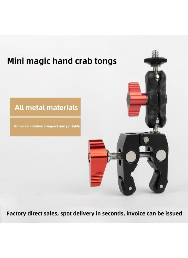 Double Ball Head Universal Bracket SLR Camera Monitor Magic Handle Strange Hand Hot Boot Bracket Pea Clip Strange Hand-Color:Metal Clamp Set
