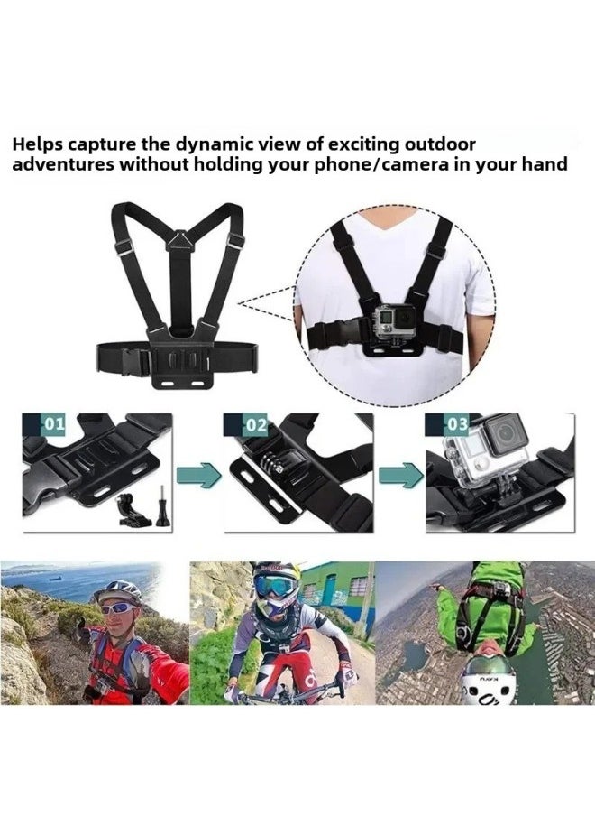 Head-mounted Mobile Phone Fixed Bracket Riding Diyi Person Shooting Bracket Live Sports Camera Motorcycle Riding Chest Strap-Colour:Chest Strap + Headband Nine-piece Set