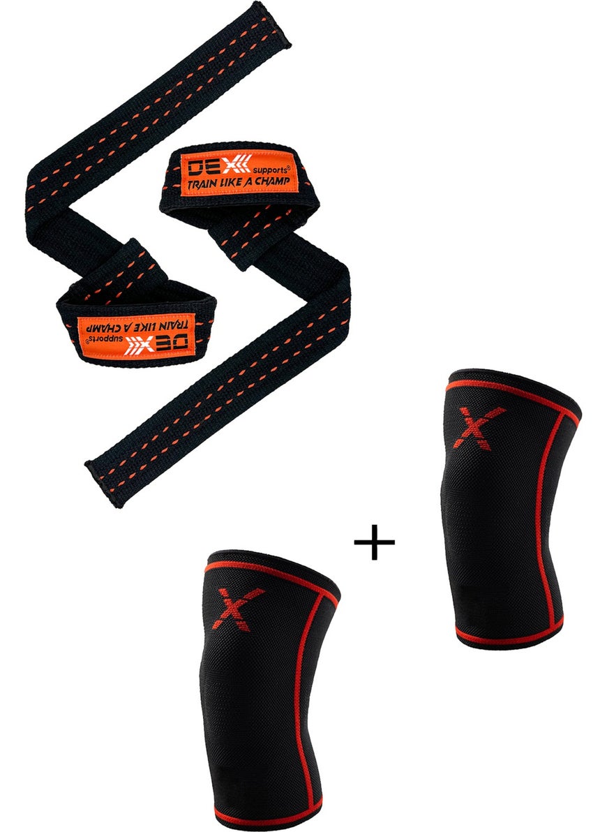 Training Knee Pad Knee Sleeve + Weightlifting Strap Strap Set of 2