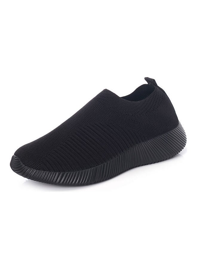 Knitted Round Toe Slip-Ons Black