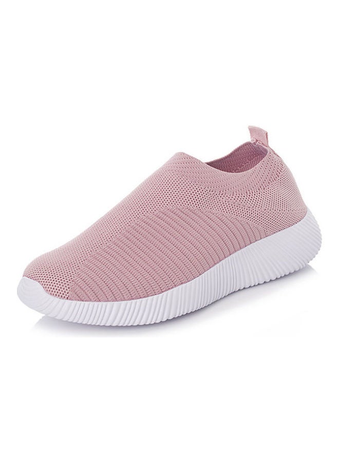 Knitted Round Toe Slip-Ons Pink/White