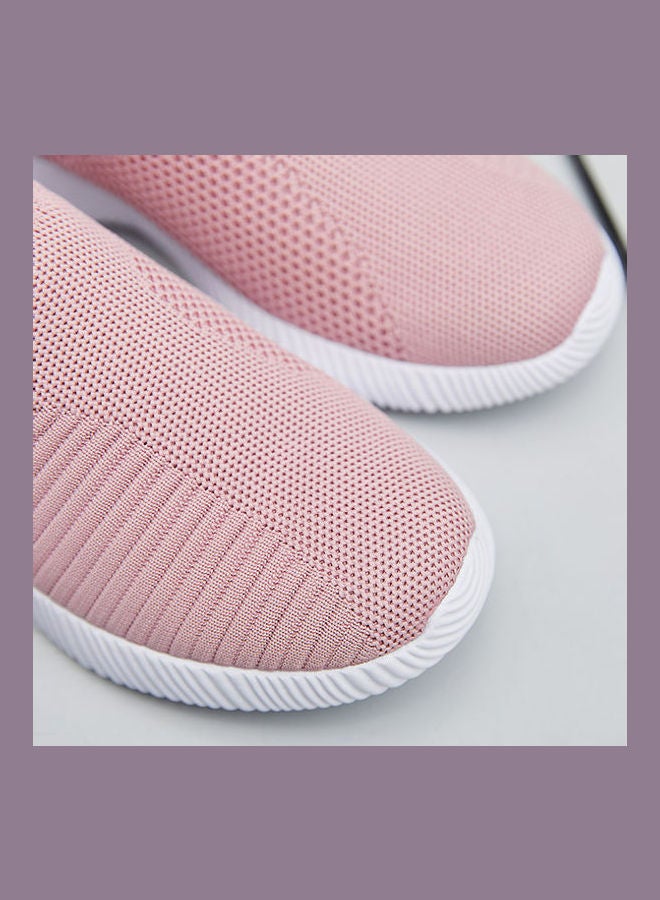 Knitted Round Toe Slip-Ons Pink/White
