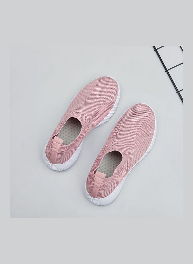 Knitted Round Toe Slip-Ons Pink/White