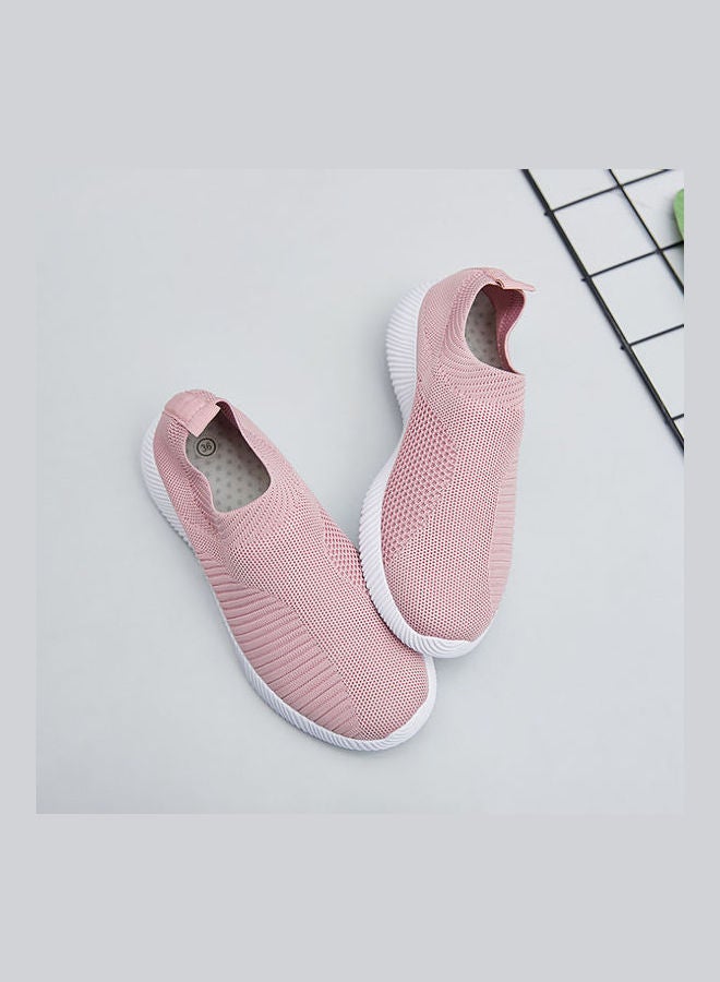 Knitted Round Toe Slip-Ons Pink/White