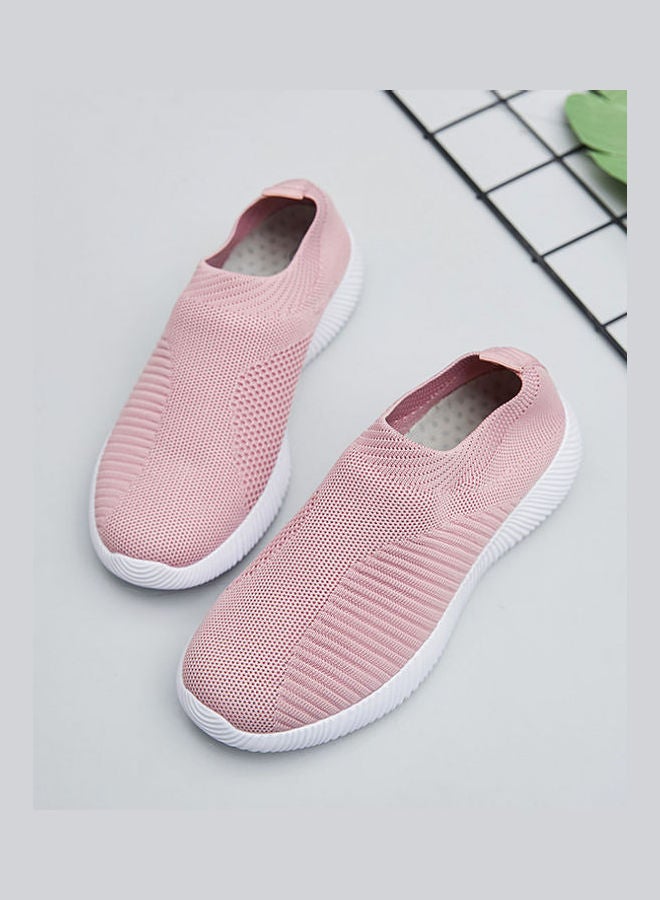 Knitted Round Toe Slip-Ons Pink/White