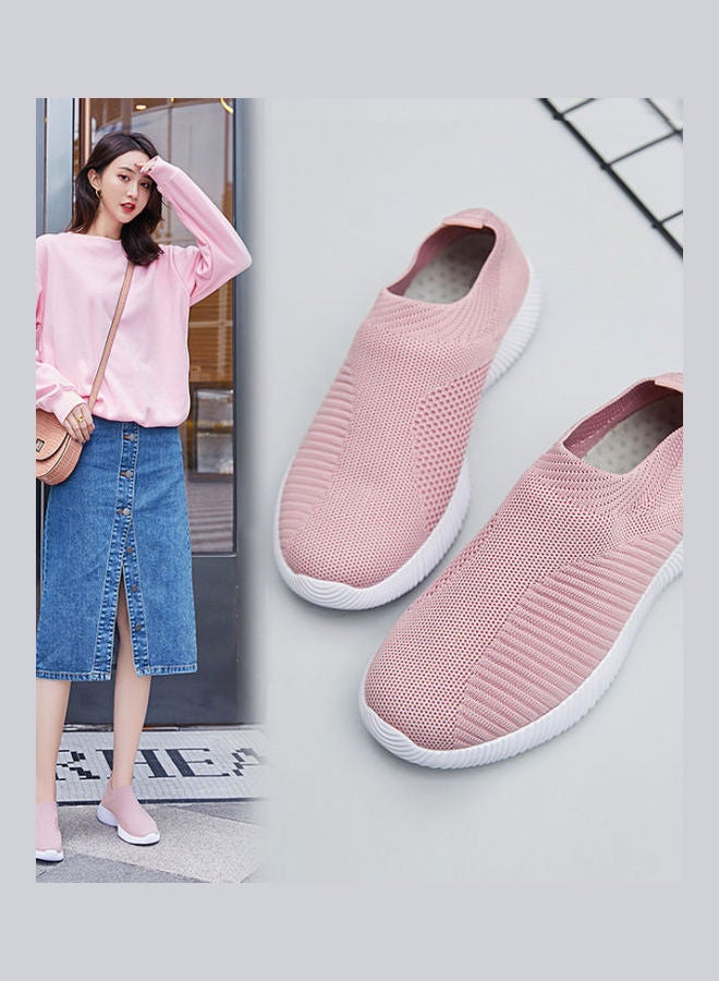 Knitted Round Toe Slip-Ons Pink/White