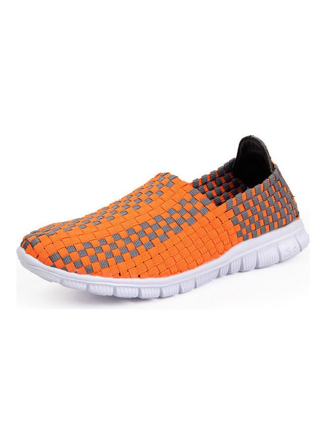 Mesh Detail Round Toe Slip-Ons Orange/Grey/White