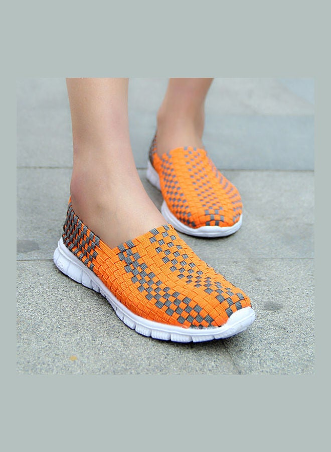 Mesh Detail Round Toe Slip-Ons Orange/Grey/White