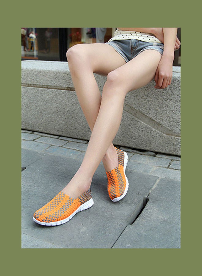 Mesh Detail Round Toe Slip-Ons Orange/Grey/White