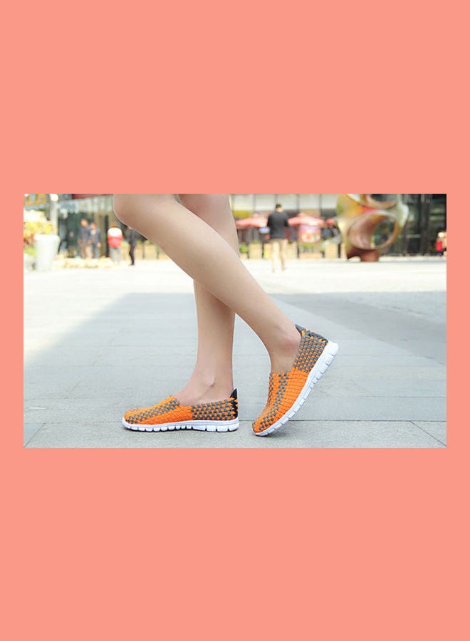 Mesh Detail Round Toe Slip-Ons Orange/Grey/White