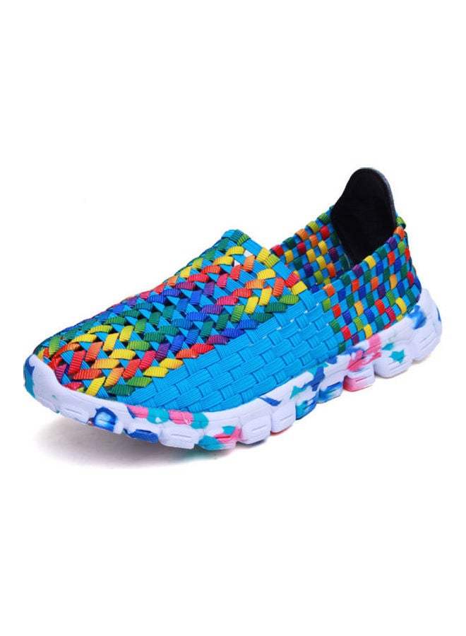 Mesh Detail Round Toe Slip-Ons Blue/White/Red