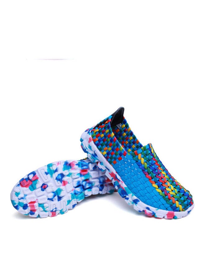 Mesh Detail Round Toe Slip-Ons Blue/White/Red