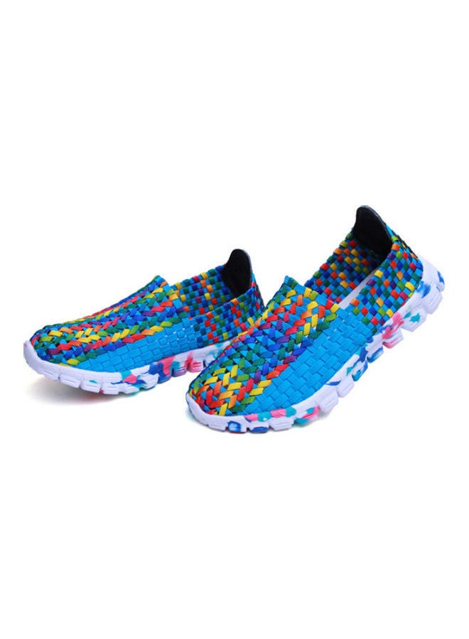 Mesh Detail Round Toe Slip-Ons Blue/White/Red