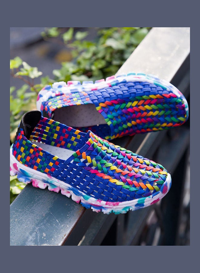 Mesh Detail Round Toe Slip-Ons Blue/White/Red