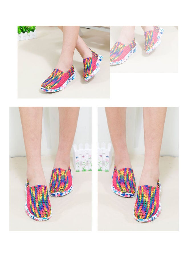 Mesh Detail Round Toe Slip-Ons Red/White/Yellow