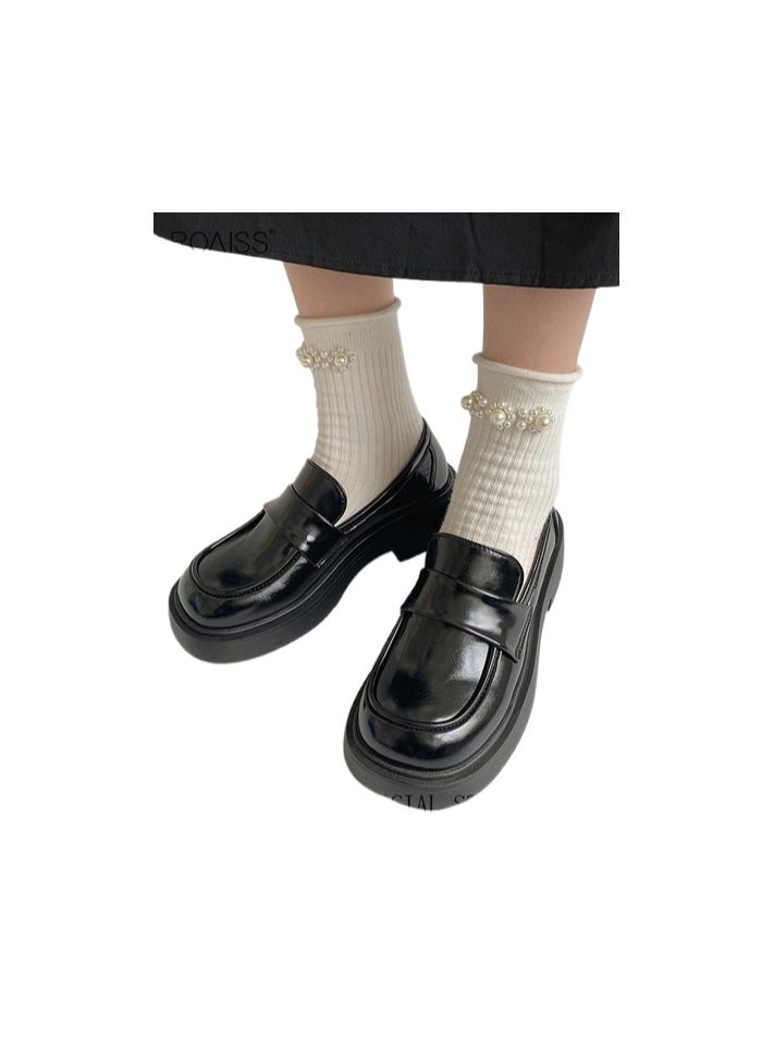 Women's Platform Smooth Leather Loafer Mary Jane Cowhide Leather Shoes with Thick Soles Women Retro Lolita Japanese JK Uniform Original Girl College Style