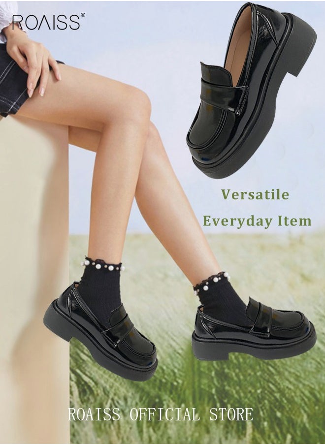 Women's Platform Smooth Leather Loafer Mary Jane Cowhide Leather Shoes with Thick Soles Women Retro Lolita Japanese JK Uniform Original Girl College Style