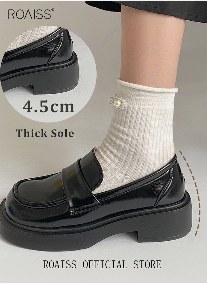 Women's Platform Smooth Leather Loafer Mary Jane Cowhide Leather Shoes with Thick Soles Women Retro Lolita Japanese JK Uniform Original Girl College Style