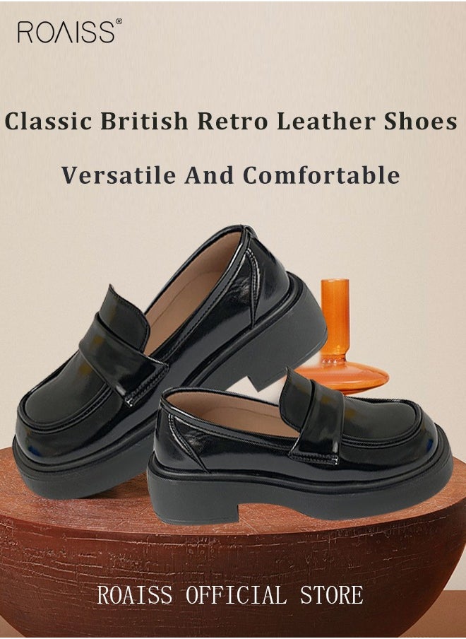 Women's Platform Smooth Leather Loafer Mary Jane Cowhide Leather Shoes with Thick Soles Women Retro Lolita Japanese JK Uniform Original Girl College Style