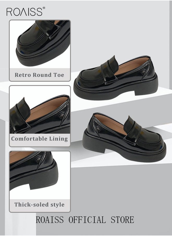 Women's Platform Smooth Leather Loafer Mary Jane Cowhide Leather Shoes with Thick Soles Women Retro Lolita Japanese JK Uniform Original Girl College Style