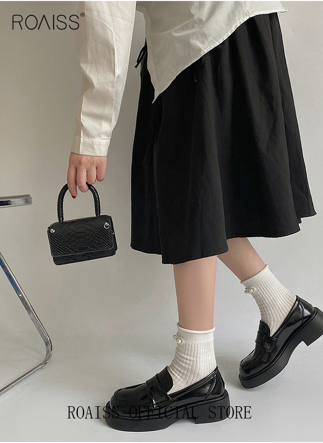 Women's Platform Smooth Leather Loafer Mary Jane Cowhide Leather Shoes with Thick Soles Women Retro Lolita Japanese JK Uniform Original Girl College Style