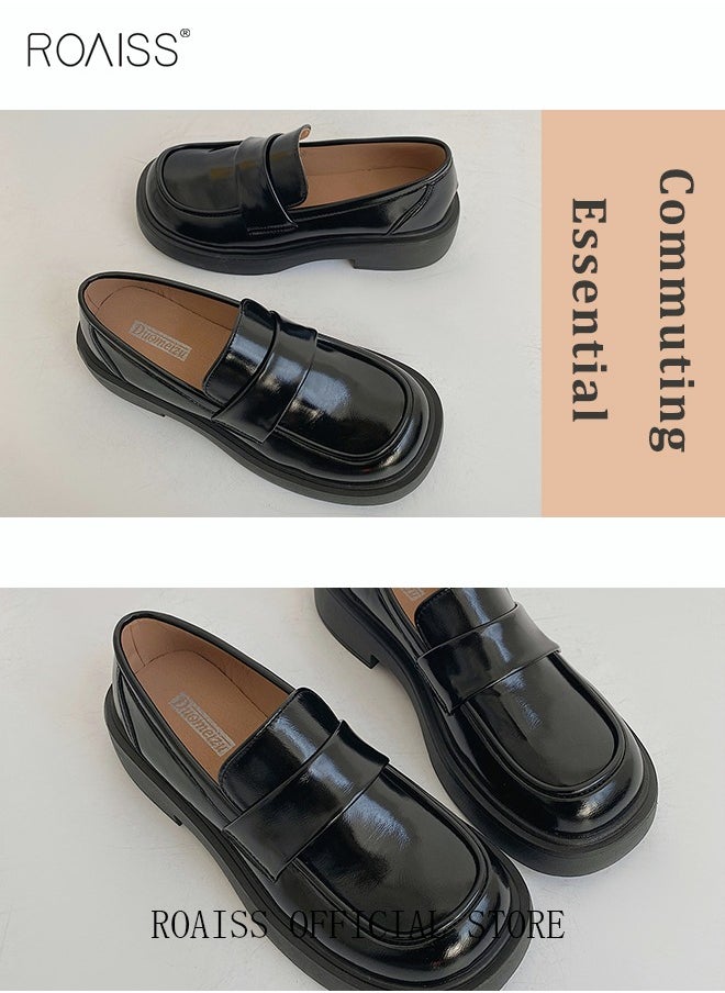 Women's Platform Smooth Leather Loafer Mary Jane Cowhide Leather Shoes with Thick Soles Women Retro Lolita Japanese JK Uniform Original Girl College Style
