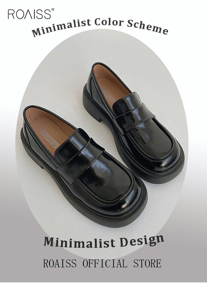Women's Platform Smooth Leather Loafer Mary Jane Cowhide Leather Shoes with Thick Soles Women Retro Lolita Japanese JK Uniform Original Girl College Style