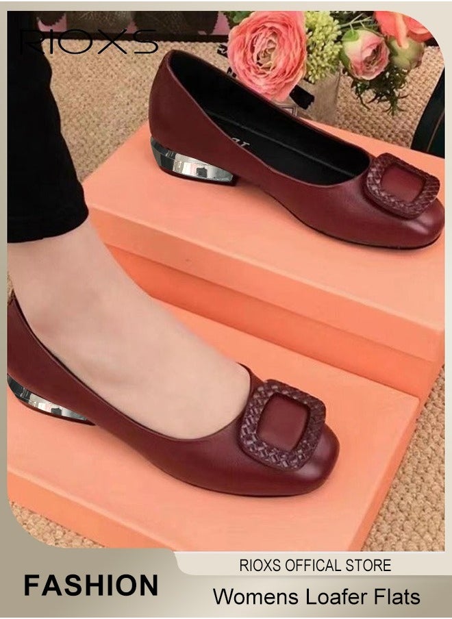 Womens Loafers, Patent Leather Flats Shoes With Shoes Supportive, Comfort Square Toe Ballets Flats, Slip-Ons Uniform Formal Shoes, Dress Shoes With Low Block Heel, Casual Loafer Shoes For Wedding Driving Dating Work Business, Classical Walking Flats