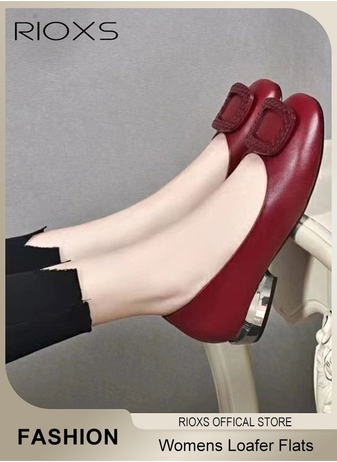 Womens Loafers, Patent Leather Flats Shoes With Shoes Supportive, Comfort Square Toe Ballets Flats, Slip-Ons Uniform Formal Shoes, Dress Shoes With Low Block Heel, Casual Loafer Shoes For Wedding Driving Dating Work Business, Classical Walking Flats