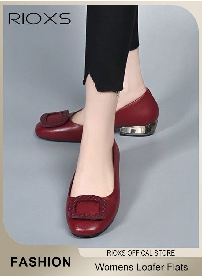 Womens Loafers, Patent Leather Flats Shoes With Shoes Supportive, Comfort Square Toe Ballets Flats, Slip-Ons Uniform Formal Shoes, Dress Shoes With Low Block Heel, Casual Loafer Shoes For Wedding Driving Dating Work Business, Classical Walking Flats