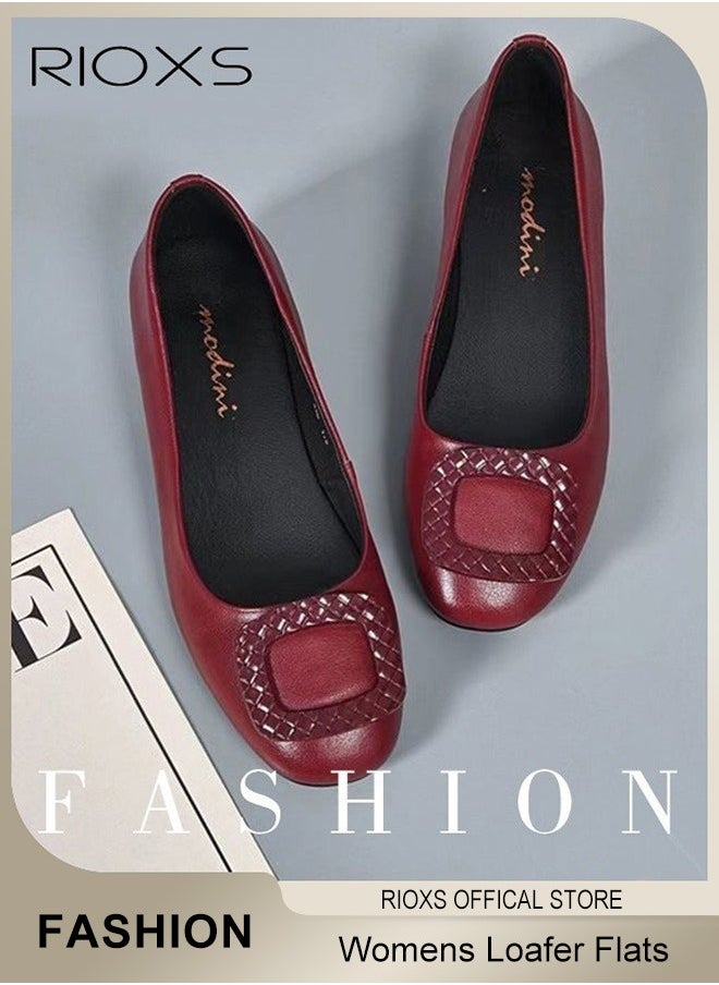 Womens Loafers, Patent Leather Flats Shoes With Shoes Supportive, Comfort Square Toe Ballets Flats, Slip-Ons Uniform Formal Shoes, Dress Shoes With Low Block Heel, Casual Loafer Shoes For Wedding Driving Dating Work Business, Classical Walking Flats