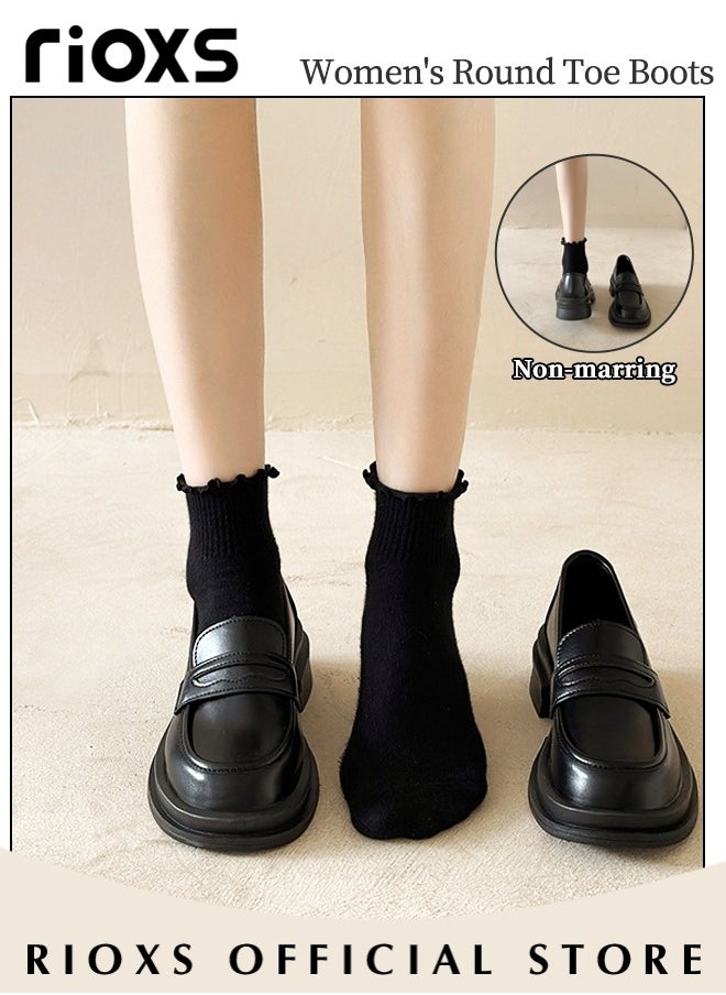 Women's Leather Chunky Platform Loafers Classic Round Toe Penny Shoes for Women to Wear Official Dressing for Business or Work