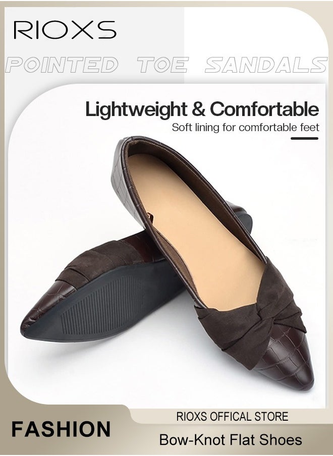 Women's Pointed Toe Bow-Knot Flat Shoes Loafers Flat Dress Shoes Wear to Work Slip On Moccasins Comfort Driving Office Shoes