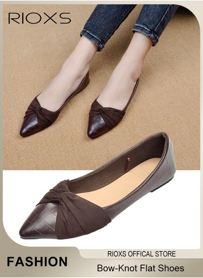 Women's Pointed Toe Bow-Knot Flat Shoes Loafers Flat Dress Shoes Wear to Work Slip On Moccasins Comfort Driving Office Shoes