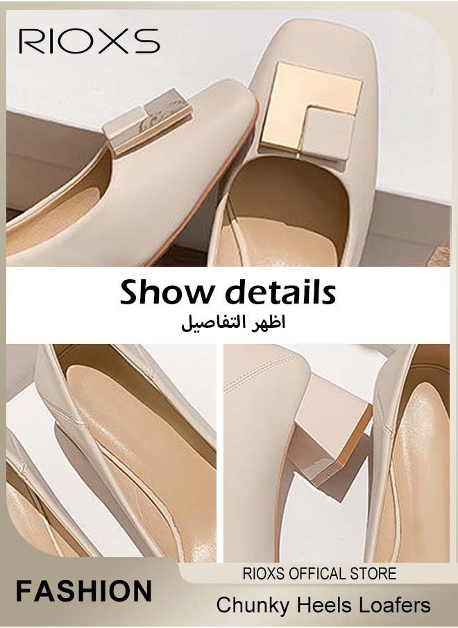 Women's Loafers,Square Closed Toe Chunky Heels Slip Ons,Comfortable Block Low Heel Shoes,Non-slip Rubber Outsole,Comfy Loafer Shoes For Office Work Business Formal Parties Weddings