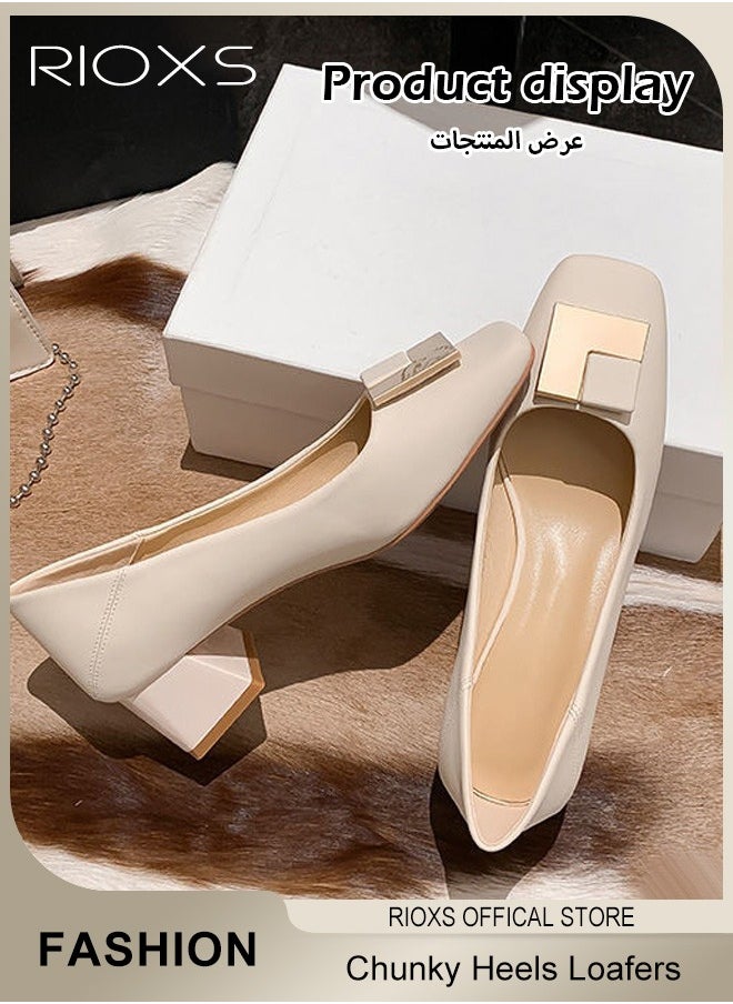Women's Loafers,Square Closed Toe Chunky Heels Slip Ons,Comfortable Block Low Heel Shoes,Non-slip Rubber Outsole,Comfy Loafer Shoes For Office Work Business Formal Parties Weddings
