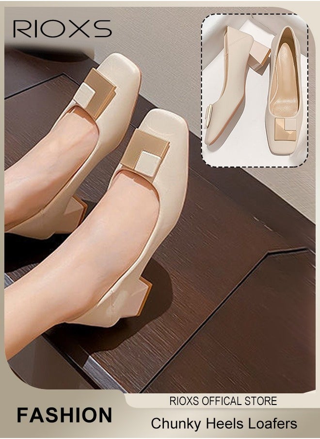 Women's Loafers,Square Closed Toe Chunky Heels Slip Ons,Comfortable Block Low Heel Shoes,Non-slip Rubber Outsole,Comfy Loafer Shoes For Office Work Business Formal Parties Weddings