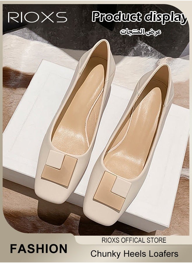 Women's Loafers,Square Closed Toe Chunky Heels Slip Ons,Comfortable Block Low Heel Shoes,Non-slip Rubber Outsole,Comfy Loafer Shoes For Office Work Business Formal Parties Weddings