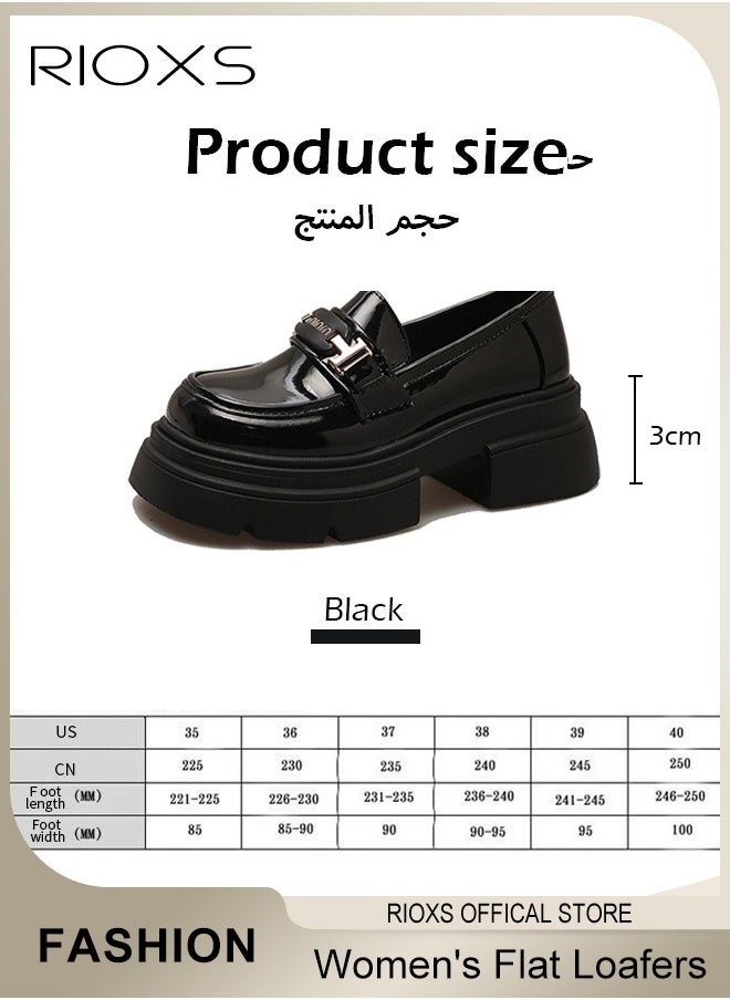 Women's Casual Loafers Shoes, Closed Square Heel Thick Sole Leather Shoes, Fashion Versatile Slip-On Shoes, Ladies Flat Loafers, Women Shoes Penny Loafers For Daily Business Work Wear, Comfort Dress Shoes for Women