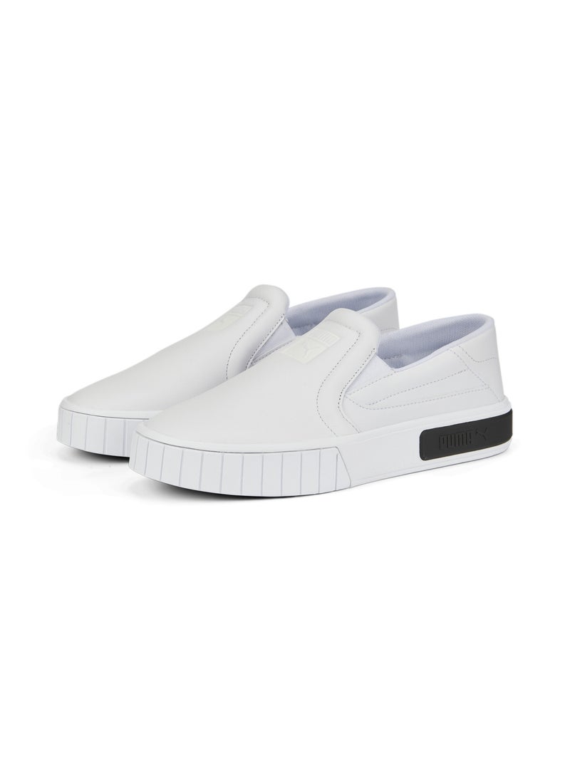 Cali Star Womens White Slip-On Leather Sneakers