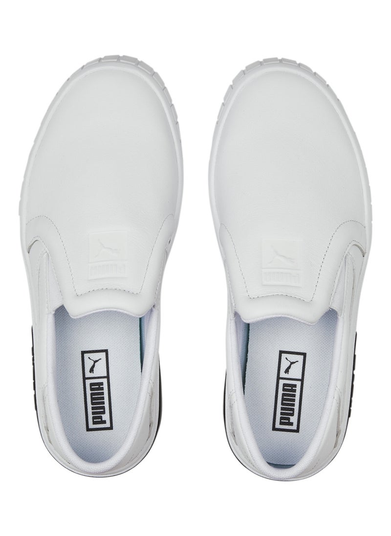 Cali Star Womens White Slip-On Leather Sneakers